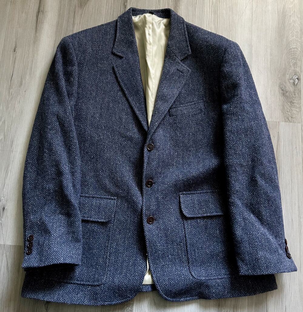 Orvis Tweed Blue Men’s Travel Blazer 44R 100% Wool 3 Button Sport Coat Jacket